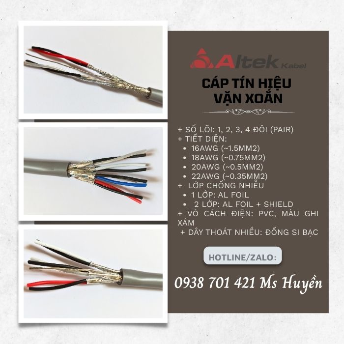 Cáp Tín Hiệu Vặn Xoắn Chống Nhiễu  1 Pair 18 Awg