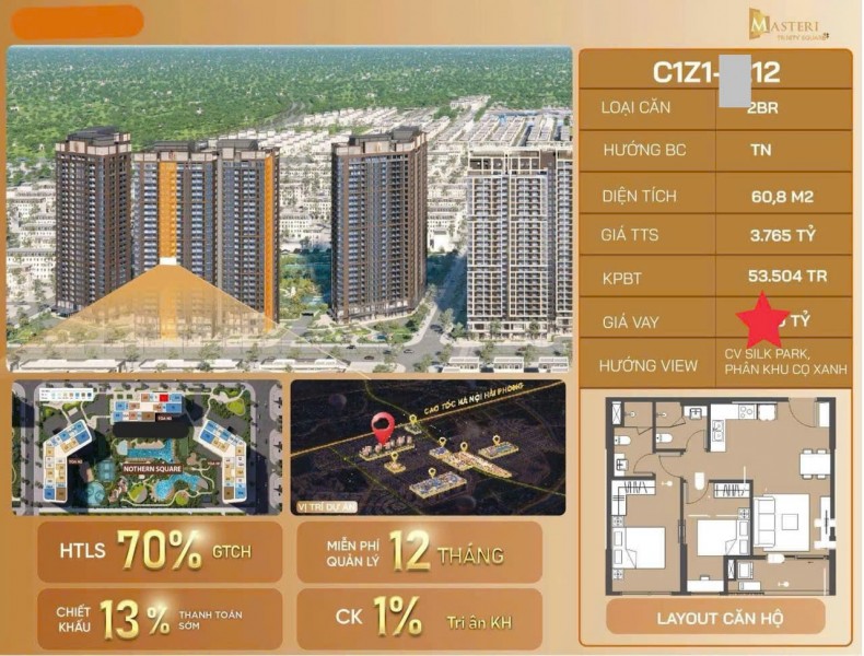 Bán 2PN Masterise Hàng hiếm  Vốn ban đầu # 860tr ngay Vinsvhool, Vincom Mega Mall