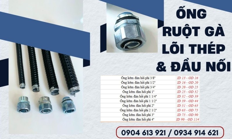 Ống ruột gà lõi thép / ống kẽm đàn hồi phi 20 Đà Nẵng, HCM, Hà Nội