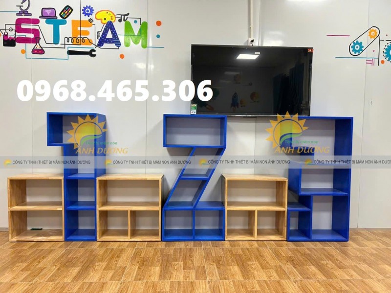 Kệ số mầm non, kệ số 123 mầm non bằng gỗ