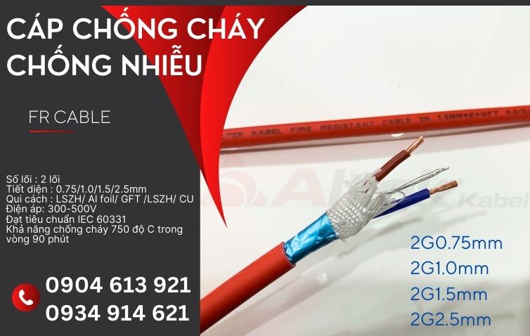 Cáp chống cháy chống nhiễu 2x1.5 Altek Kabel đạt tiêu chuẩn IEC60331, BS6387
