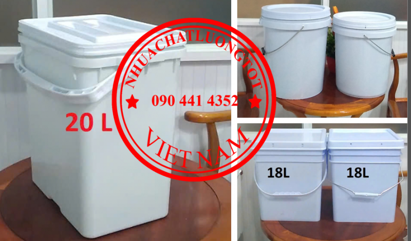 SX vỏ thùng sơn trơn 16 lít tròn, xô nhựa 18 lít tròn, thùng nhựa 20 lít vuông 