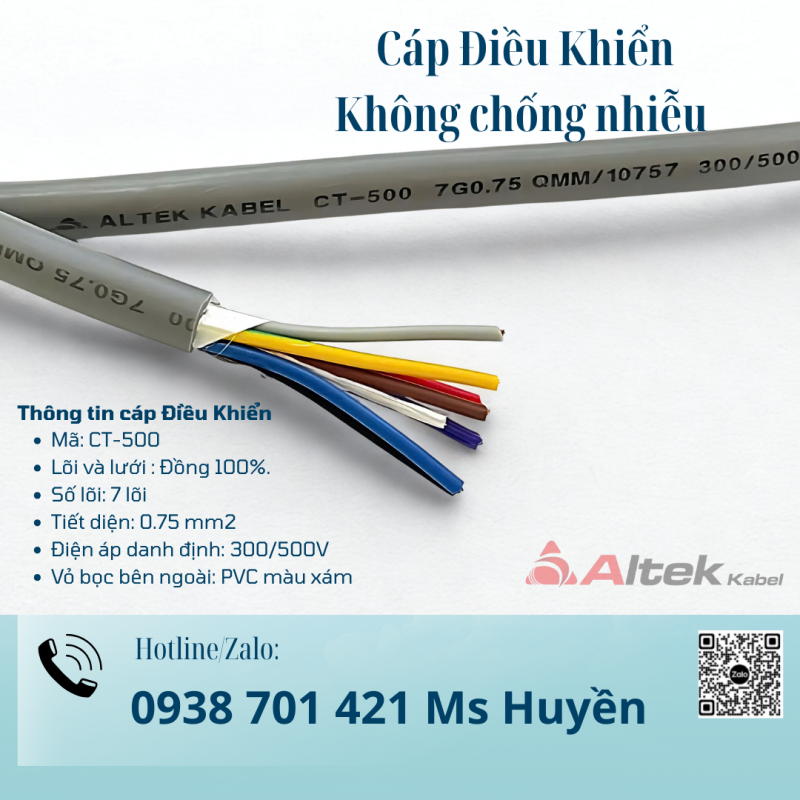 Cáp điều khiển không chống nhiễu 7G x0.75mm2 ALTEK KABEL Thông tin Cáp điều khiển: - Cáp điều khiển 