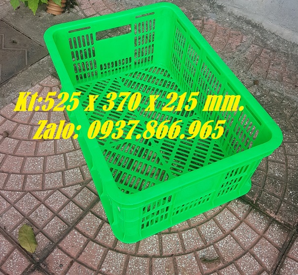 Sọt nhựa dùng trong cont lạnh, sóng nhựa nguyên sinh sọt nhựa 525 x 370 x 215 mm