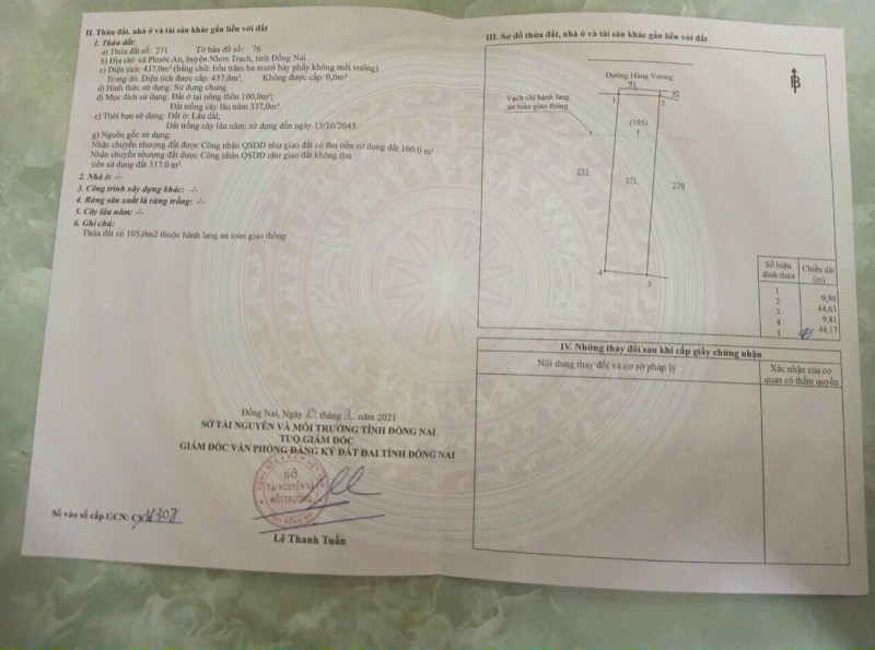 10M Mặt tiền đường Hùng Vương, Sẳn thổ cư, thuận tiện kinh doanh