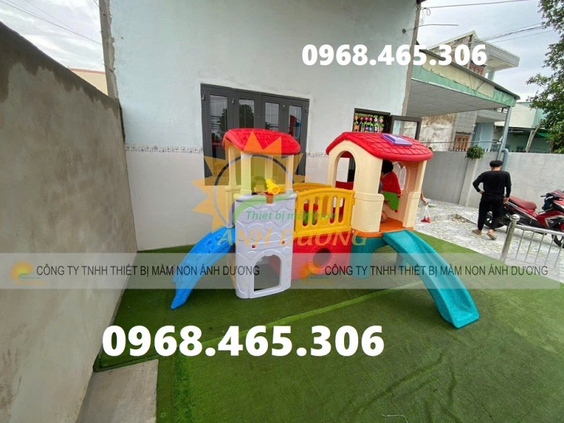 Nhà khối cầu trượt trẻ em, cầu trượt 2 khối nhà cho bé