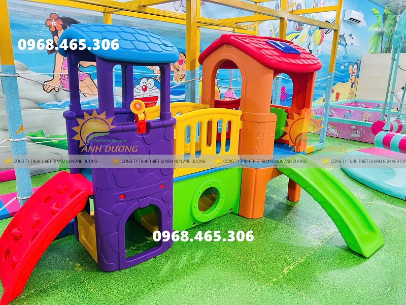 Nhà khối cầu trượt trẻ em, cầu trượt 2 khối nhà cho bé