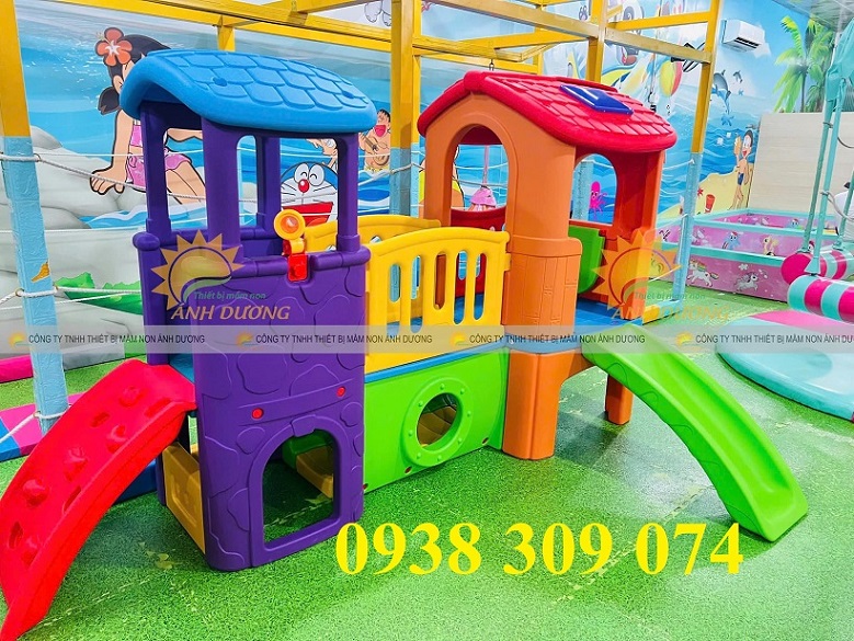 Nhà leo cầu trượt trẻ em,Bộ nhà leo cầu trượt 2 khối đa năng