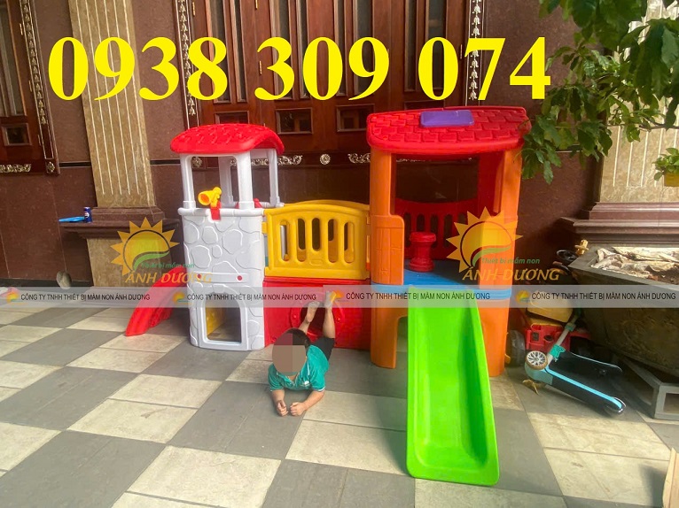 Nhà leo cầu trượt trẻ em,Bộ nhà leo cầu trượt 2 khối đa năng