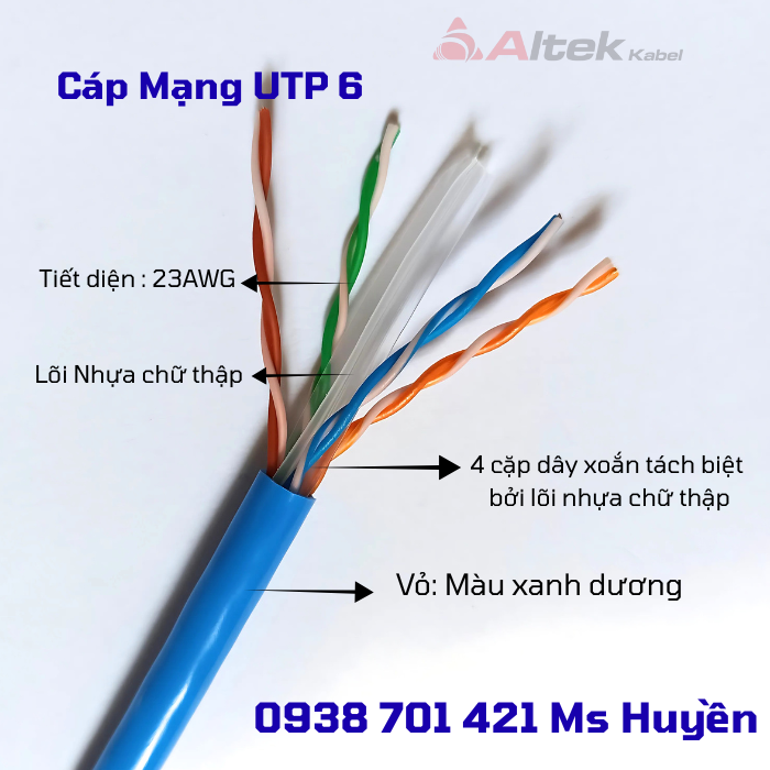 Cáp mạng utp cat6 - Đường truyền tốc độ, kết nối ổn định.  Cáp mạng UTP Cat6 4pair23 Awg + Thông tin