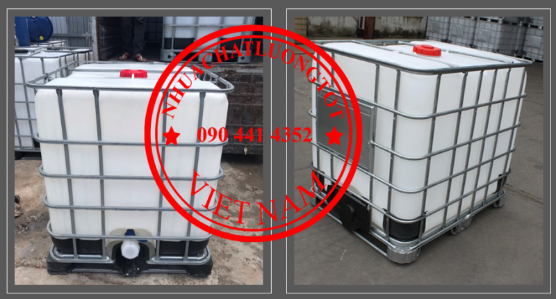 Bán bồn nhựa 1000L đựng dung môi, thùng nhựa 1 khối vuông trắng 