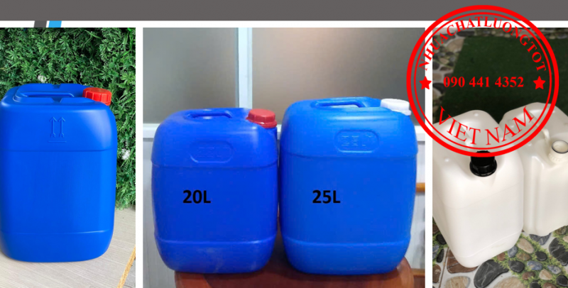 Can nhựa 30 lít đựng dung môi, can chứa 25 lít thuốc trừ sâu, thùng nhựa 20 lít vuông trắng, can 10L