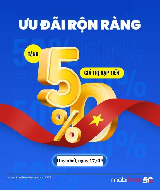 Thứ 4 vui vẻ - MobiFone khuyến mại 50% nạp tiền trả trước