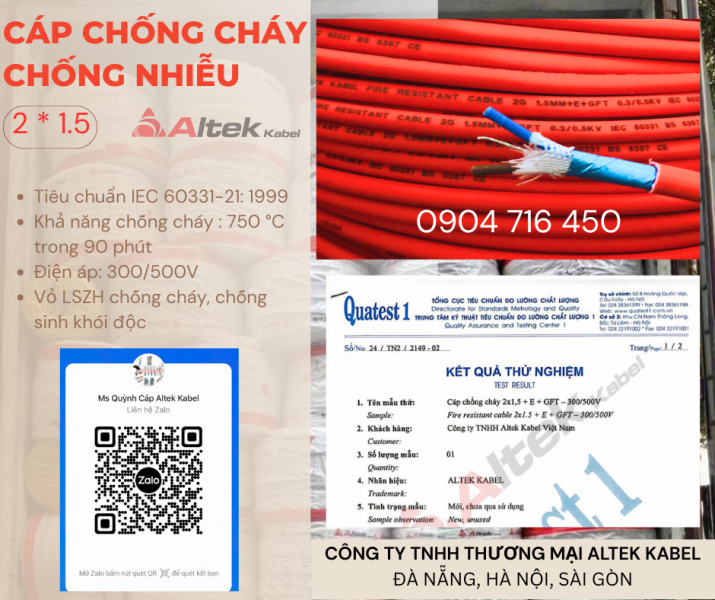 Cáp chống cháy chống nhiễu 2x1.5 Altek Kabel Đà Nẵng