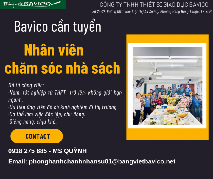 Tuyển Nhân Viên Chăm Sóc Nhà Sách - Cơ hội làm việc cho công ty 23 năm 