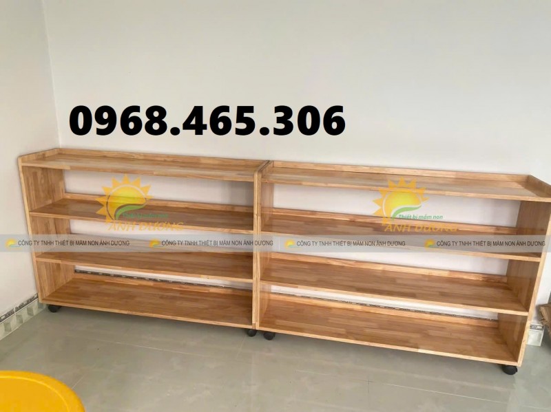 Kệ nhà trẻ, kệ gỗ cao su mầm non, kệ 3 tầng mầm non