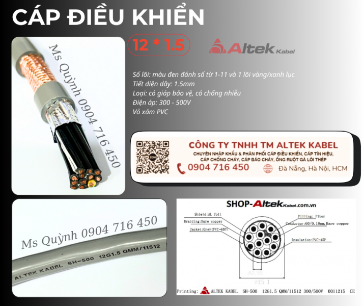 Cáp điều khiển bọc chống nhiễu Altek Kabel 12x1.5mm2 Hà Nội 