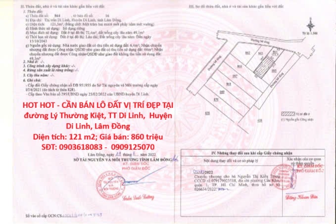 HOT HOT - CẦN BÁN LÔ ĐẤT VỊ TRÍ ĐẸP TẠI đường Lý Thường Kiệt, TT Di Linh,  Huyện Di Linh, Lâm Đồng