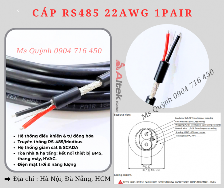 Cáp vặn xoăn RS485 22AWG 1 Pair Altek Kabel Hồ Chí Minh