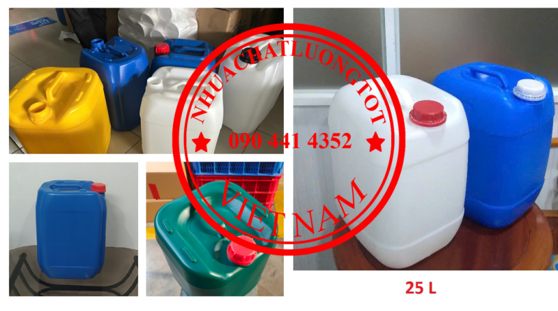 Can đựng chất lỏng 10 lít xanh, thùng 20 lít đựng vi sinh, can nhựa 25 lít đựng kiềm 