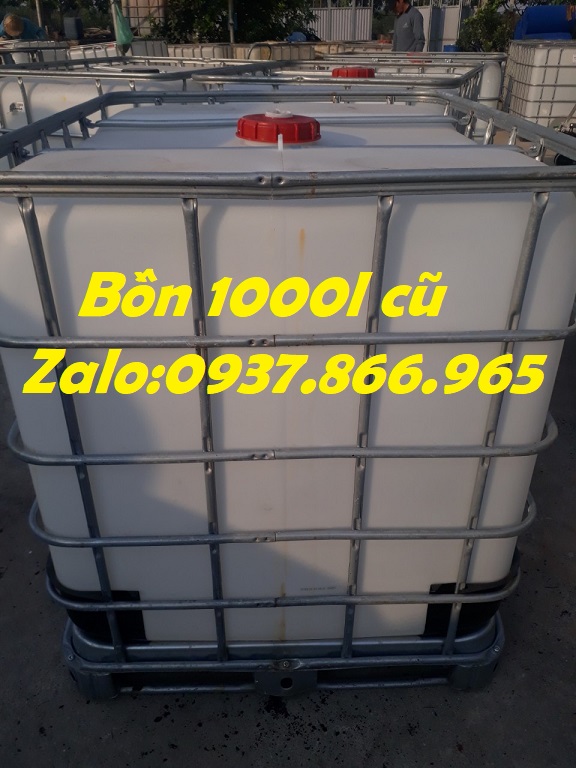 Bồn nhựa, bồn nhựa cũ 1000l độ mới cao, bồn 1000l có khung thép bao quanh