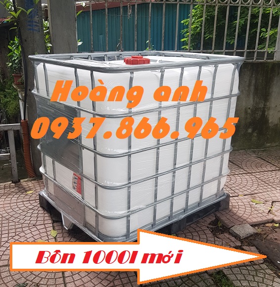 Bồn nhựa, bồn nhựa cũ 1000l độ mới cao, bồn 1000l có khung thép bao quanh