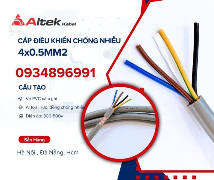 Cáp điều khiển 4x0.5 Altek Kabel Hà Nội, Đà Nẵng, Hồ Chí Minh  - Tiết diện dây: 0.5mm - Cáp chống nh