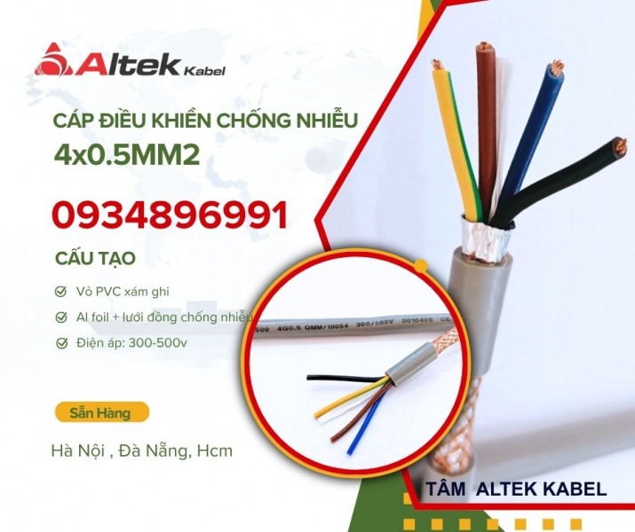 Cáp điều khiển 4x0.5 Altek Kabel Hà Nội, Đà Nẵng, Hồ Chí Minh  - Tiết diện dây: 0.5mm - Cáp chống nh