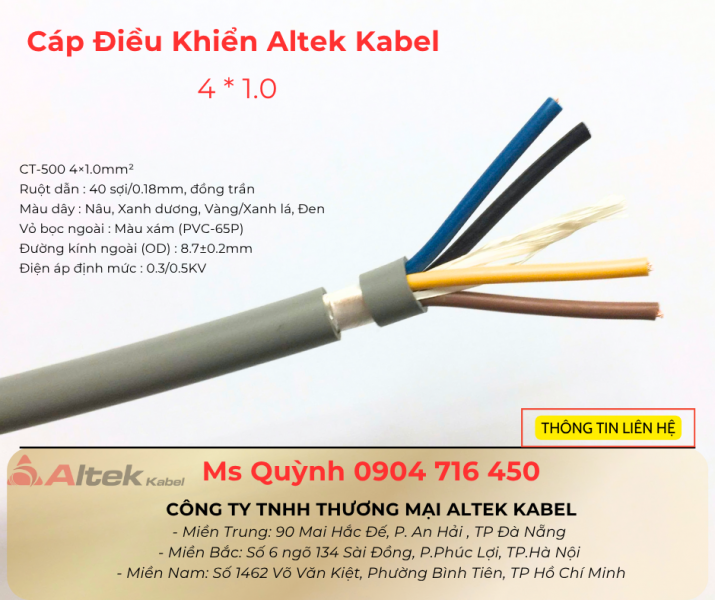 Cáp điều khiển Altek Kabel 4x1.0mm2 Đà Nẵng, Hồ Chí Minh, Hà Nội