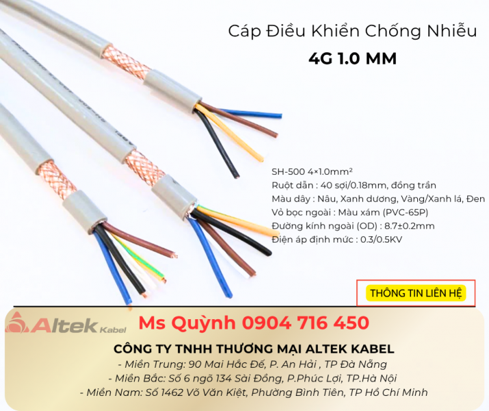 Cáp điều khiển Altek Kabel 4x1.0mm2 Đà Nẵng, Hồ Chí Minh, Hà Nội