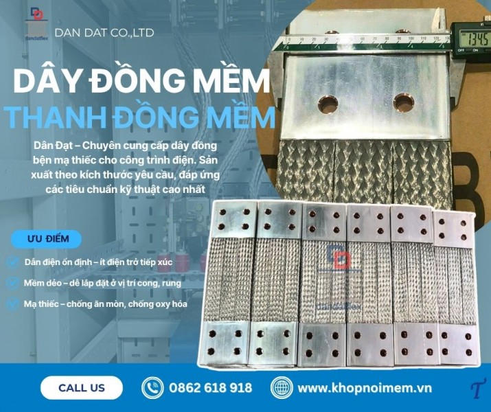 Dây đồng bện tiếp địa mặt bích/ Dây đồng bện tiếp địa cho thang máng cáp/ Dây đồng bện trạm biến áp