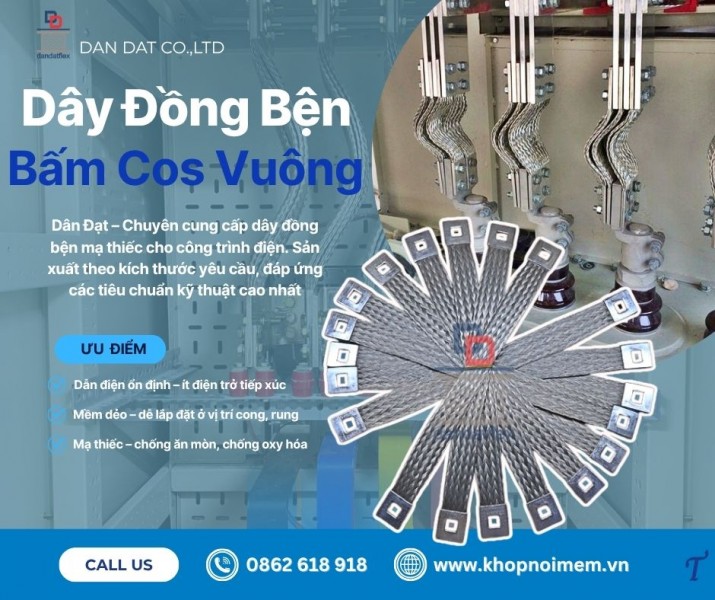 Dây đồng bện tiếp địa mặt bích/ Dây đồng bện tiếp địa cho thang máng cáp/ Dây đồng bện trạm biến áp
