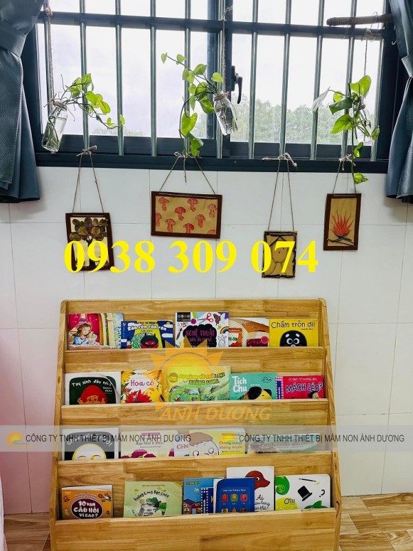 Kệ sách mầm non, kệ gỗ 3 tầng mầm non nhiều mẫu