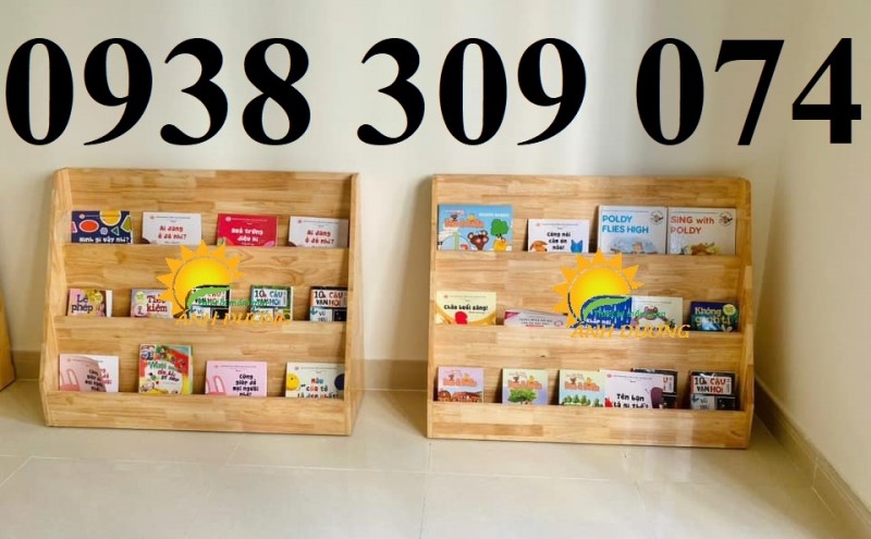 Kệ sách mầm non, kệ gỗ 3 tầng mầm non nhiều mẫu