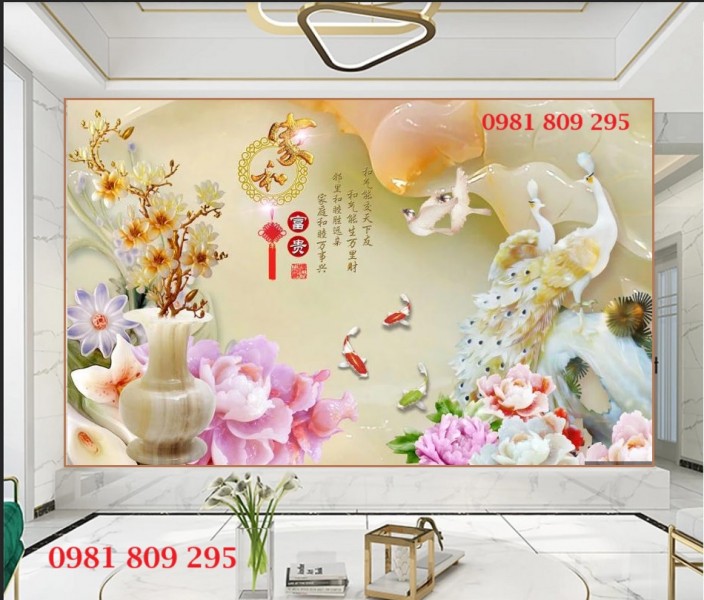 Gạch tranh chim công 3d sứ ngọc 