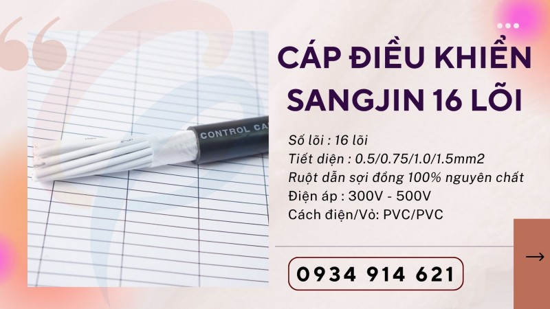 Cáp điều khiển 16 lõi, cáp tín hiệu Sangjin 16x0.75 - phân phối tai HCM
