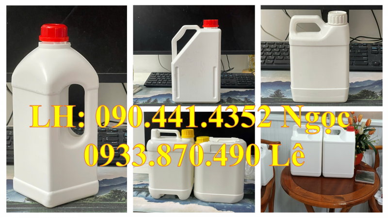 Bán can nhựa 5 lít đựng axit đặc, bình nhựa 2L đựng kiềm, can 1 lít đựng hóa chất mạnh 