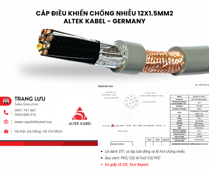 Cáp tín hiệu chống nhiễu 12x1.5 Altek Kabel RVVP, CVV/SC