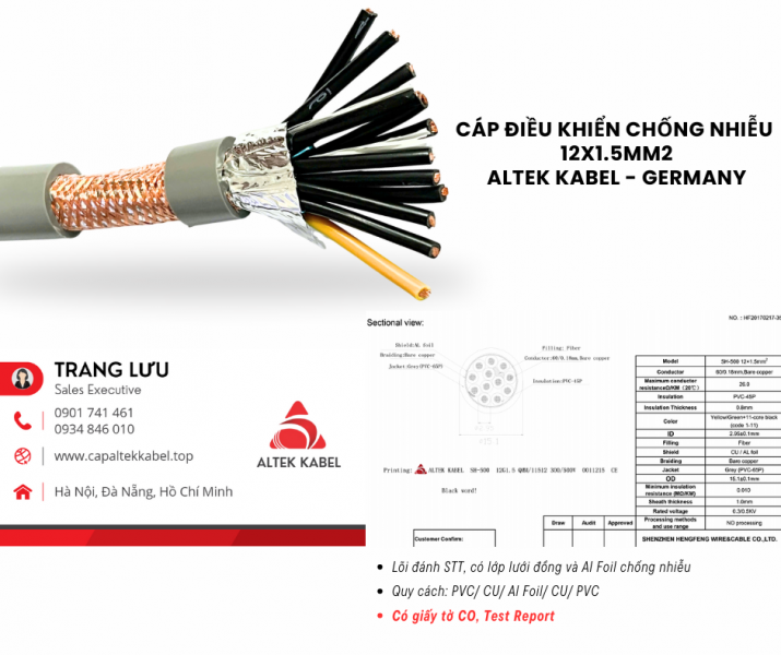 Cáp tín hiệu chống nhiễu 12x1.5 Altek Kabel RVVP, CVV/SC