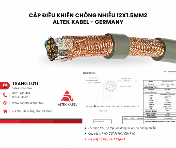 Cáp tín hiệu chống nhiễu 12x1.5 Altek Kabel RVVP, CVV/SC