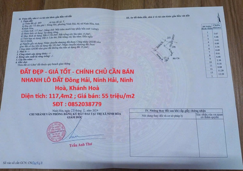 ĐẤT ĐẸP - GIÁ TỐT - CHÍNH CHỦ CẦN BÁN NHANH LÔ ĐẤT Đông Hải, Ninh Hải, Ninh Hoà, Khánh Hoà