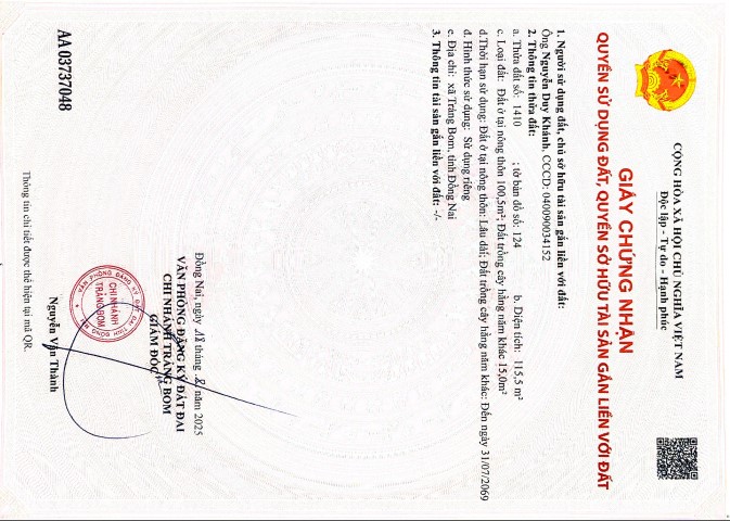 950 triệu sở hữu ngay lô đất 115m2 thổ cư 100m trung tâm trảng bom