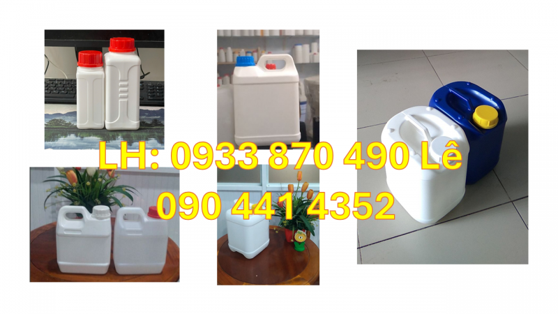 Bình nhựa vuông 500ml dày, can 1 lít đựng cồn, can 2 lít tròn đựng oxy già, can 5 lít đựng vi sinh