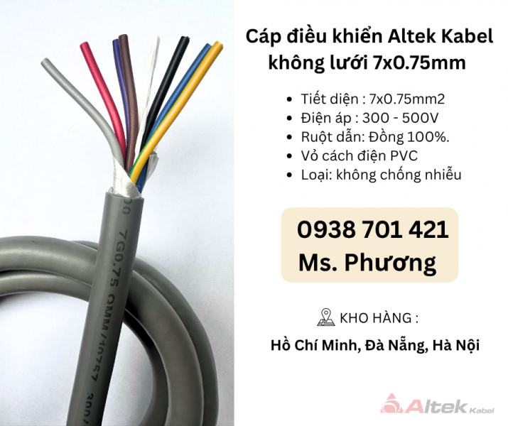 Cáp điều khiển Altek Kabel không lưới 7x0.75mm Đà Nẵng, Hà Nội, Hồ Chí Minh