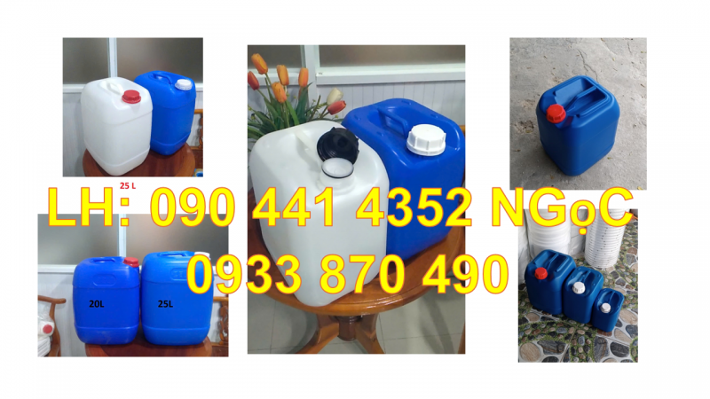 Thùng đựng chất lỏng 10 lít, can nhựa 20 lít đựng hóa chất, can 25 lít vuông, can nhựa 30L nắp thoát