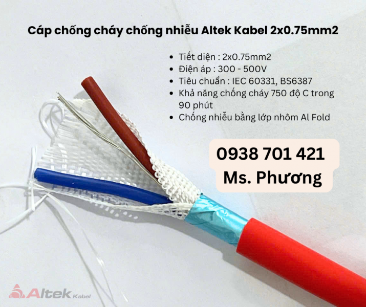 Cáp chống cháy chống nhiễu Altek Kabel 2x0.75mm tại Đà Nẵng, Hà Nội, Hồ Chí Minh