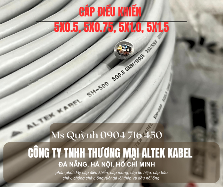 Cáp điều khiển tin hiệu báo cháy 5x0.5, 5x0.75 Altek Kabel Đà Nẵng, Hà Nội, HCM