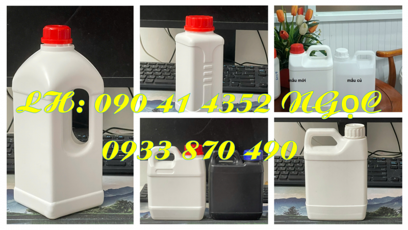 Can nhựa 500ml trắng, can 1 lít nhiều màu, can 2 lít đựng hóa chất nguy hiểm cao