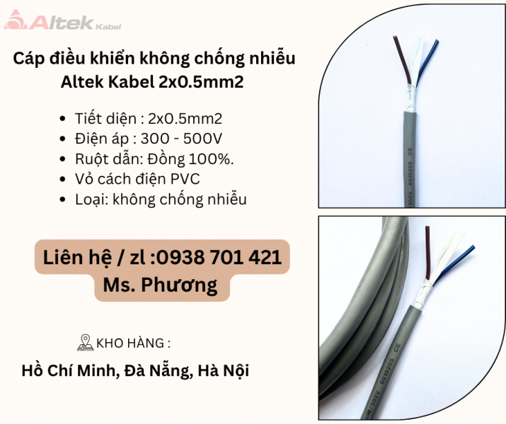 Cáp điều khiển không chống nhiễu Altek Kabel 2x0.5mm Đà Nẵng, Hà Nội, Hồ Chí Minh