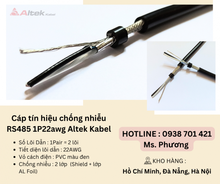 Cáp tín hiệu chống nhiễu RS485 1P22awg Altek Kabel Đà Nẵng, Hà Nội, Hồ Chí Minh